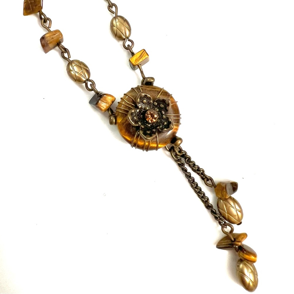 Vintage Flower Tiger Eye Necklace